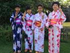 Misato and her friends dressed up in traditional Yukata