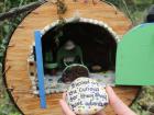 People have decorated this little "fairy house" in order to provide habitat for the local faeries and entertain visitors to the forest walk