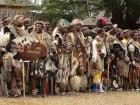 This is a group of people in traditional Swazi Reed Dance outfits