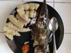 One of the most common dishes is grilled fish with hot sauce and bobolo (manioc batons). This can be bought a block away on the street for 1,500 CFA, about 3 dollars USA.
