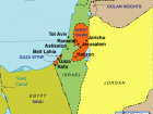 Here's a map of the region showing the Palestinian Territories in the color red along with some of the major cities