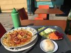 This is a classic Chilean lunch with the main plate being a bean stew called "Porotos Granados"