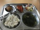 Usually Korean school lunch is served on a metal tray like this