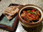 Two duck dishes with two completely different flavors: a cold, salty dish on the left, hot and spicy on the right