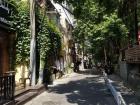 This alleyway that leads to campus has a lot of flowers and shops along the way