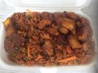 Jollof rice with kelewele and shito