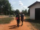 My friends and I walking to our Twi class after practicing at the market