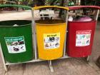 Trash and recycle bins at a pagoda in Soc Trang