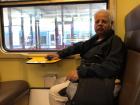 My dad on the train to Liege, Belgium