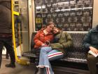 My friend and me relaxing during a lengthy U-Bahn trip