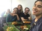 My friends and I eating the traditional Malaysian dish, nasi lemak!