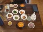 Soondubu jjigae (spicy tofu stew) and banchan