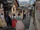 The mountains overlooking Bukchon Hanok Village in Seoul