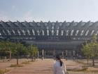 A large train station in the countryside of Korea