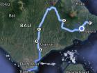 A map of the travel route I took in Bali, Indonesia, traveling a total of eight hours by motorbike!