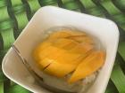 Pulut mangga (pronounced poo-lowt mahn-ga), or mango sticky rice is very popular during April and May, which is considered harum manis season in Perlis