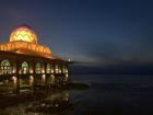 Masjid Al-Hussain in Kuala Perlis, Malaysia, also known as the "Floating Mosque" because when there's a high tide, it looks like it's floating