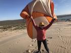 The wind was really strong on the top of the dune, so we made a kite out of our tent!