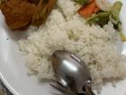 A typical breakfast of chicken, rice and vegetables