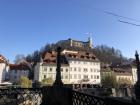 A picture of the Ljubljana Castle which sits on a hill overlooking the town