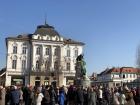 At the statue of France Prešeren in the center of Ljubljana on Prešeren Day, they have festivities all day long and read his poems out-loud