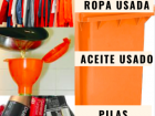 The orange bins are used to collect things like old clothes and batteries. Try practicing some of the Spanish vocabulary!