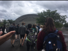 A group of us international students walked to the sports complex across from campus