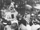 A gathering in front of Hachiko's statue after his death