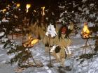 A picture from the museum's website: 15 namahage come down the mountain with torches on New Year's Eve