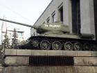 A T-34 tank in front of the museum that says "For the Motherland!" on the side