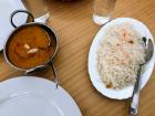 Delicious Indian food: chicken tikka massala and coconut rice