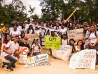 My students with their signs before the strike