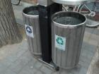 Public trash cans along the sidewalks are split into recyclables and non-recyclables, but people usually don't pay attention to what waste should go where. 