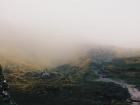 The trail up to the Old Man of Storr was shrouded in fog