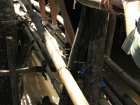 Bamboo bridge made by locals to cross small rivers 