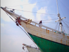 Pinisih wooden hulled ships traditionally transport goods from South Sulawesi