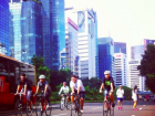 Cyclists enjoying Car-Free day, the one morning a week when cars are not allowed on the streets of Jakarta