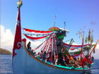 A fisher boat dressed up for a festival in East Java