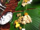 The traditional way of eating during Diwali. And yes, that is a real leaf!