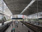 At the high speed train station before a trip to a different province