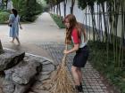 Trying out a bamboo broom 