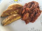 This was a common meal in Ghana: fries and stewed vegetables