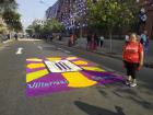 Here is another flower bed/"alfombra"--there are many of those in the street during the procession