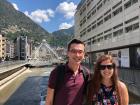 One of my friends and I walking around the shopping center in Andorra la Vella