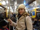 Here's me in the metro car! Check out the old-style lamps