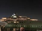 A BIG boat in the port at night