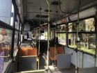 This is the inside of a city bus 