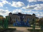 The centerpiece of the park's display shows splashing ocean waves.