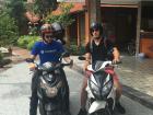 A fellow American teacher and I preparing to drive motorbikes for the first time during our trip to Ninh Binh. 