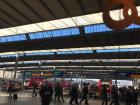 Munich Central Station—see the red trains? 